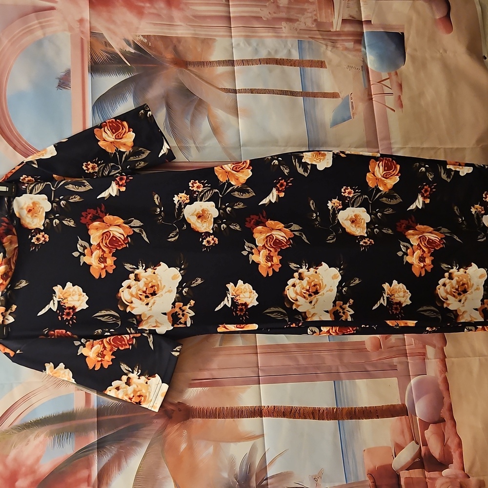 Flower Print Black Dress